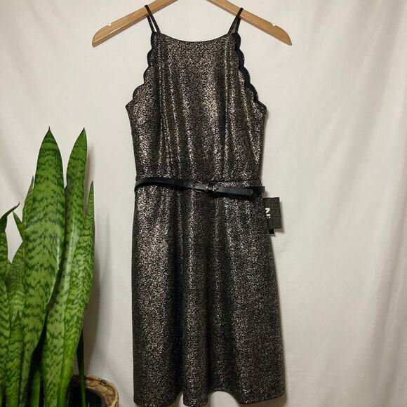 IZ Byer| Juniors scallop metallic gold skater dress NWT - Picture 1 of 15